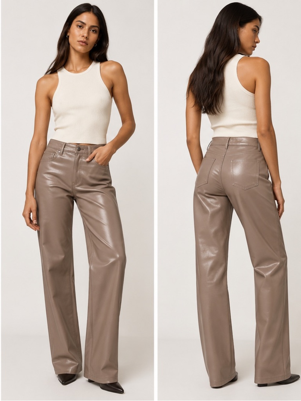 Aritizia Wilfred Faux Leather Pants — Taupe